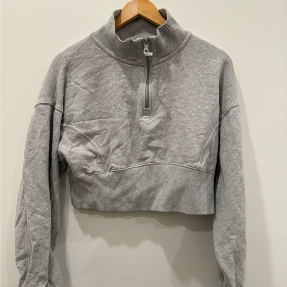 Aerie Light Gray Cropped Quarter-Zip Hoodie - Picture 1 of 5